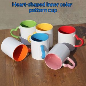 Mug publicitaire personnalisé 11 oz avec poignée cœur bicolore, revêtement céramique pour sublimation, idéal pour le bureau et les mariages - Product Image 3