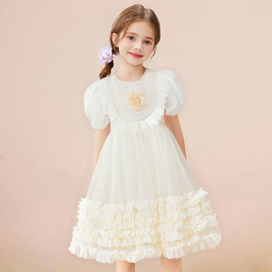 ชุดเดรสเด็กผู้หญิงสีขาวแขนพองระบาย<span class=keywords><strong>แต่ง</strong></span>ดอกไม้ 3 มิติ ผ้าชีฟอง ชุดเจ้าหญิงสำหรับงานปาร์ตี้ - Product Image 2