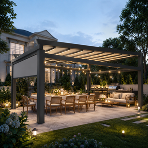 Nouvelle pergola en alliage <span class=keywords><strong>d</strong></span>'aluminium <span class=keywords><strong>4x5</strong></span> avec télécommande et auvent rétractable en PVC, design coupe-vent pour jardin et espace extérieur - Product Image 1