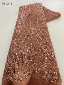 Вышивка из тюля, роскошная вышитая бисером, кружевная ткань с золотыми бусинами и блестками, ткань для платья