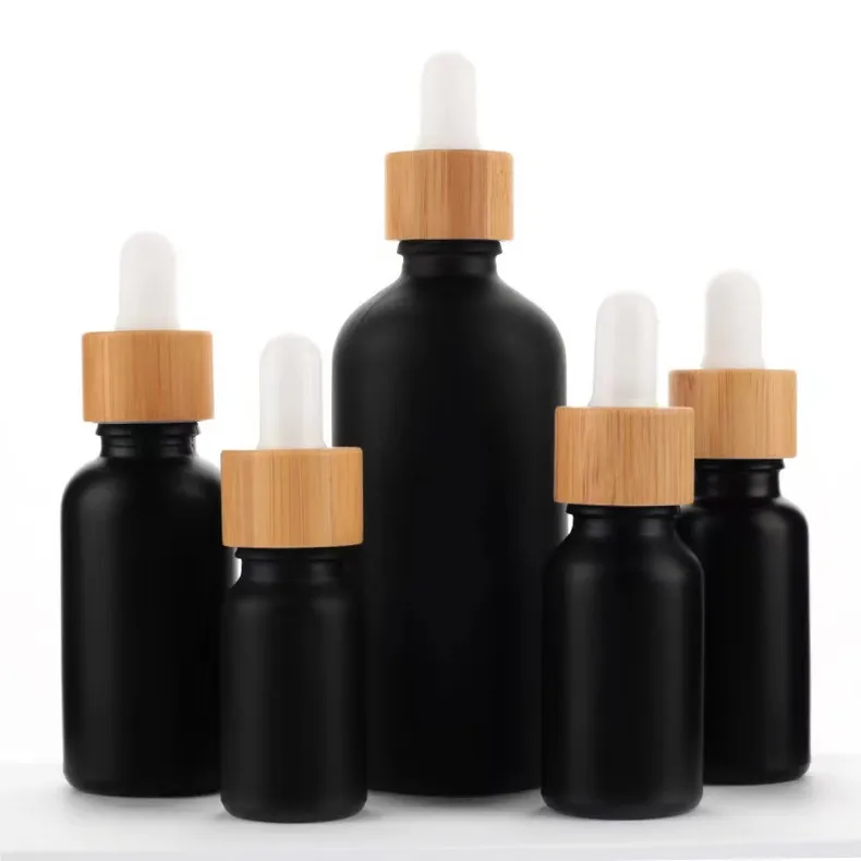 Penjualan Terbaik 30 ml matte kaca hitam botol penetes 10ml 20ml minyak roti esensial botol kaca hitam