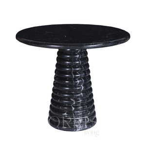 Mesa de comedor de mármol negro, mesa redonda moderna hecha a mano con pedestal y base acanalada escultural, muebles de lujo para cocina - Product Image 3