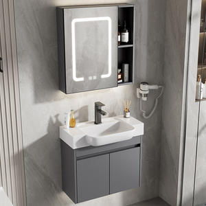 Simple <b>small</b>-sized solid wood wall mounted ceramic integrated basin intelligent mirror <b>bathroom</b> <b>cabinet</b> - Product Image 5