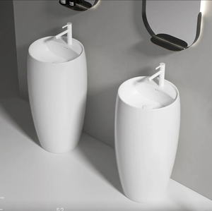 Lujo moderno diseño real baño cerámica <span class=keywords><strong>en</strong></span> forma de barco de una pieza Pedestal fregadero Joystick manija grifo Montaje 5 años de garantía - Product Image 4