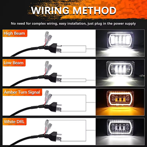 Phare LED 4x6 avec DRL blanc, clignotant ambre, faisceau scellé haut/bas, H4651 H4656, compatible camion - Product Image 3