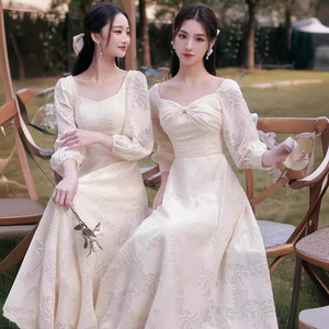Bridesmaid Dresses 2025 Autumn Long Sleeve Champagne Color A-Line Vintage Evening Gowns Women's Formal Wear - Product Image 4