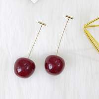 Nouvelle Arrivée Boucles d'Oreilles Coréennes Tendance en Alliage, Pendantes et Massives, pour Femme, Motif Fraise Cerise Rouge, Plaqué Or