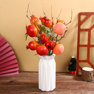 Fruta Artificial Decorativa de Granada y Caqui Simulada para el Hogar, Adorno de Año Nuevo, Material de Espuma, 2 Cabezas, Fruta de la Suerte - Product Image 3
