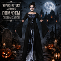 Robe de sorcière gothique noire pour femme, style maxi, manches cloche, à lacets, pour Halloween et spectacles sur scène, vente en gros