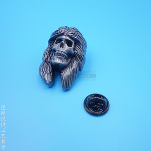 Broche modèle crâne en alliage de zinc noir antique, épinglette décorative pour fête, bijou de mode unisexe - Product Image 4