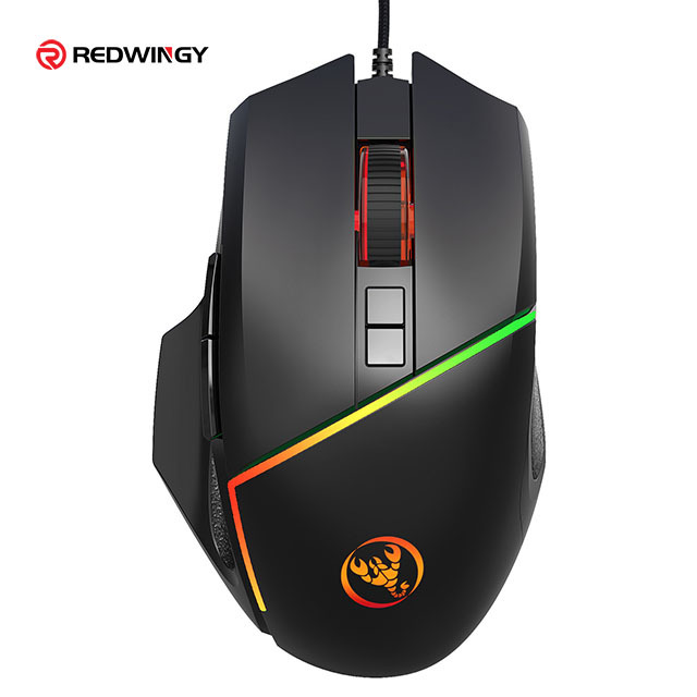 Gaming Mouse LED RGB Backlit MMO 7 Programmable Buttons Mouse with Rapid Fire Button 6400 DPI for Windows PC Gamer Wired, Black