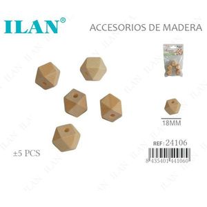 Perline Ottagonali in Legno Naturale ILAN 18mm, Accessorio per Artigianato - Product Image 1
