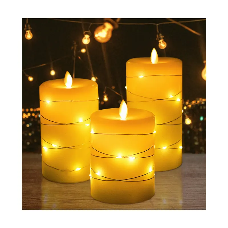 3 buah/set kualitas tinggi sumbu bergerak lilin pilar LED lilin parafin tahan lama kecerahan dapat disesuaikan untuk suasana ruang tamu yang nyaman