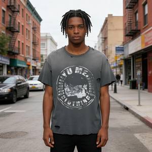 Camiseta personalizada para hombre, camiseta Vintage Heavy 100% de algodón, camiseta Sun Faded Boxy recortada, parche con apliques estampados desgastados, lavado ácido - Product Image 1