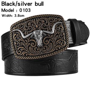 <span class=keywords><strong>Ceinture</strong></span> denim occidentale transfrontalière, <span class=keywords><strong>ceinture</strong></span> jeunesse rétro à boucle lisse en alliage tête de taureau, <span class=keywords><strong>ceinture</strong></span> <span class=keywords><strong>tendance</strong></span> à imprimé punk pour hommes et femmes - Product Image 3