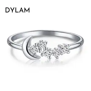 Dylam 3 925シンプルなダイヤモンドリングシルバー婚約女性のための最高のモアッサナイトストーンアニバーサリーリングスターリング大きな結婚式の販売