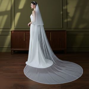 YouLaPan V97 ruban <span class=keywords><strong>blanc</strong></span> décoration mariée Double cathédrale fard à joues <span class=keywords><strong>voile</strong></span> Style Simple couleur Pure mince <span class=keywords><strong>voile</strong></span> de mariage <span class=keywords><strong>Transparent</strong></span> - Product Image 2