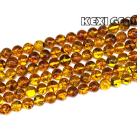 Perles d'ambre jaune naturel véritable de 6 mm et 8 mm, rondes, transparentes, dorées, d'origine russe, pour la fabrication de chapelets