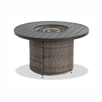 Table de jardin moderne en rotin de 42 pouces avec foyer au gaz, propane, plateau en acier et aluminium, 50000 BTU, sans fumée, revêtement poudré
