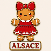 Aimant de réfrigérateur en métal personnalisé en émail à chaud, souvenir de voyage français de la ville de Colmar, Alsace, avec motif de bonhomme de pain d'épices de Noël