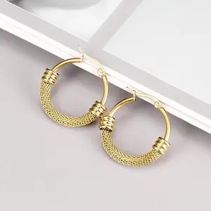 Jewelry Women Big Women Bling Korean Style Gold Jewelry Summer Custom Oval Hollow Mesh Corn Earrings