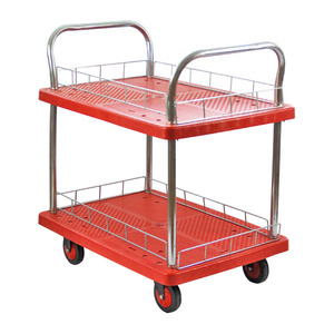 2-लेयर हैंडकार्ट पैनल प्लास्टिक डबल लेयर ट्रोली डबल लेयर 2 हैंडल ट्रॉली का उपयोग माल के परिवहन या भंडारण के लिए किया जाता है - Product Image 3