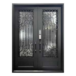 Barra de entrada principal de pantalla moderna, puerta de seguridad de hierro forjado, negra, individual, doble, moderna - Product Image 1