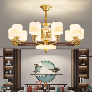 Chinese Style All Copper Jade Chandelier Solid Wood Multi Head Led <b>Light</b> For Living Room Villa Home Decor - Product Image 2