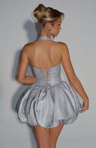 <span class=keywords><strong>Abito</strong></span> <span class=keywords><strong>Mini</strong></span> SB3722 Scintillante con Glitter, Halter Sexy con Lacci, Aderente, con Maniche a Sbuffo, per Feste Formali, Serate e Compleanni - Product Image 3