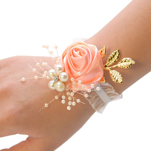 Pulsera <span class=keywords><strong>de</strong></span> Flores <span class=keywords><strong>de</strong></span> <span class=keywords><strong>Tela</strong></span> para Novia y Damas <span class=keywords><strong>de</strong></span> Honor, para Bodas, Fiestas y Graduaciones - Product Image 4