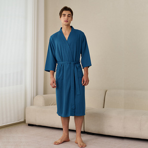 <span class=keywords><strong>Accappatoio</strong></span> Morbido e Leggero in Tessuto Waffle per Coppie, Taglie Forti, Asciugatura Rapida, Maniche 3/4, Scollo a V, Abbigliamento Casual per Casa - Product Image 6