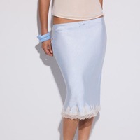 Jupe mi-longue pour femmes, design personnalisé en gros, à ourlet en dentelle, taille basse et taille élastique