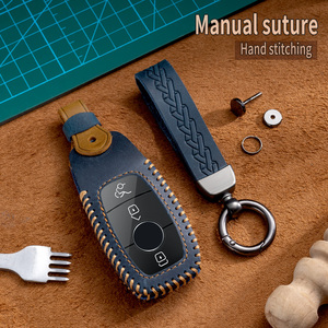 Nouveau Style de mode de luxe en peau de cheval fou boîte à clés Benz C étui de clé de voiture en cuir véritable pour <span class=keywords><strong>Mercedes</strong></span> protecteur de clé de voiture - Product Image 4