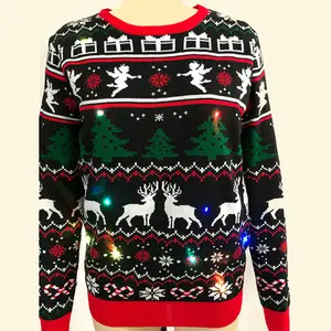 Suéter de malha de renas clássico, suéter feiro para homens, de malha com luzes, navidad, clássico