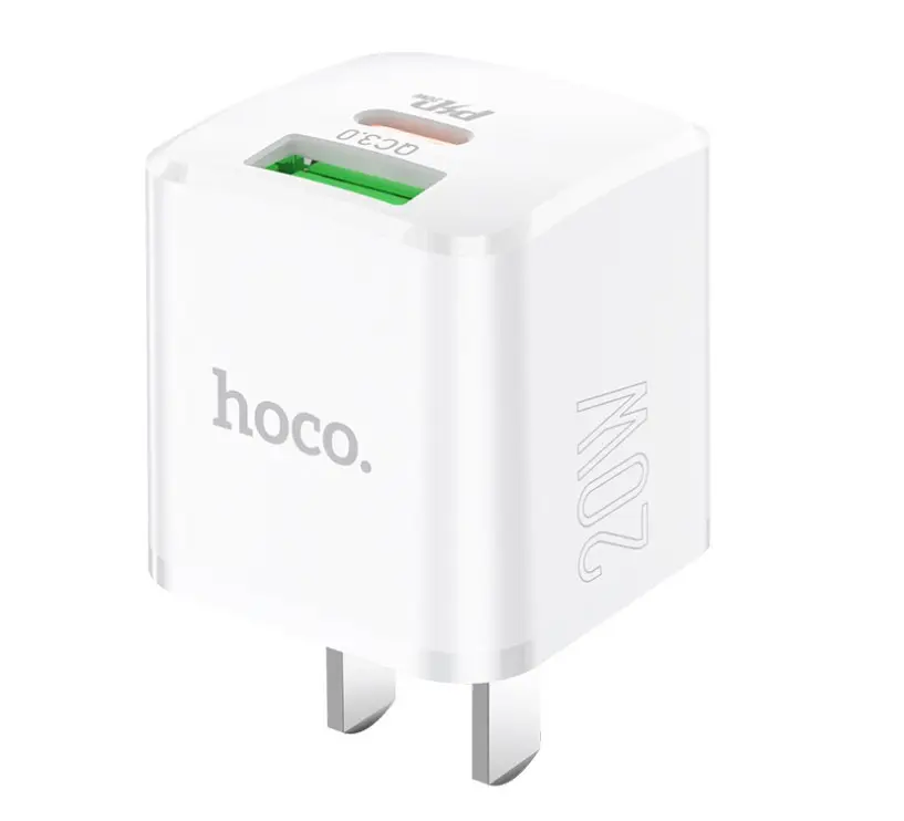 Hoco pengisi daya Cepat 20W QC + PD, adaptor daya tipe CWall untuk Apple iPhone iPad Mac Samsung Galaxy