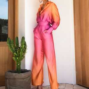 New Women's Loose Printed Long Sleeve Shirt Long <b>Pants</b> Gradient Color Casual 2 Piece Set Fashion - Product Image 1