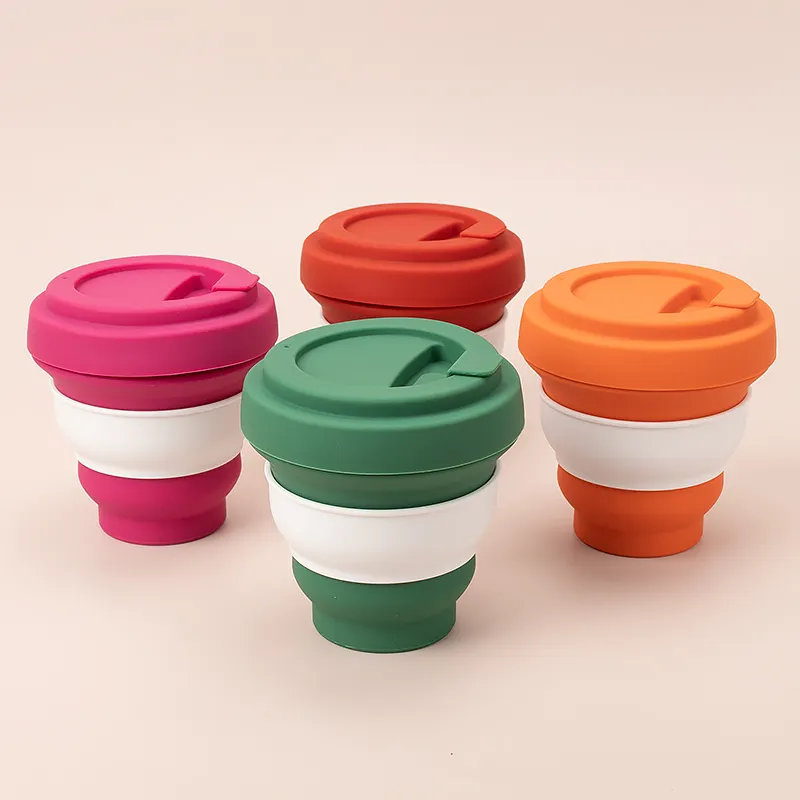 Top Selling BPA Free Eco Friendly Reusable Cups High Quality Collapsible Silicone Coffee Cup Set With Lid