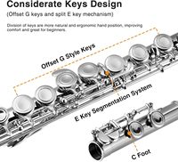 Woodwind Instrument Manufacturer Nickel Plated C Flute, 16 Closed Hole White Copper Flute With E Key Complete Accessory Kit