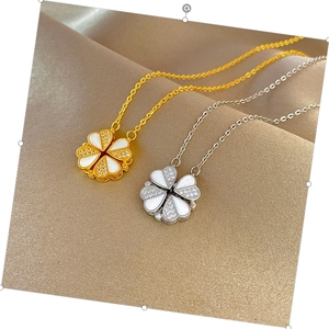 Collier en acier inoxydable au design unique KISSWIFE, tendance personnalité, bijoux pliables, <span class=keywords><strong>pendentif</strong></span> trèfle à quatre <span class=keywords><strong>feuilles</strong></span> - Product Image 2