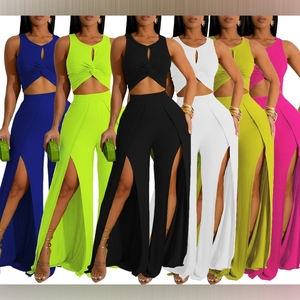 เสื้อกั๊กแขนกุดกางเกงขากว้างผ่าหน้าสำหรับผู้หญิงชุด2ชิ้นแฟชั่น - Product Image 6