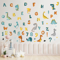 Pegatinas de pared de PVC reciclable con números alfabéticos de dinosaurios, papel tapiz autoadhesivo para guardería, jardín de infancia y decoración del hogar.