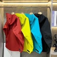 Veste imperméable coupe-vent unisexe en polyester à col montant, veste d'extérieur à trois couches