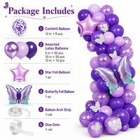 Ensemble de 204 pièces pour fête d'anniversaire sur le thème des papillons violets, kit de décoration d'anniversaire, assiettes, serviettes, nappe, ballons pour femmes et filles