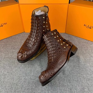 Bottes Chelsea en cuir 100 % authentiques pour hommes, fermeture éclair, tige haute, bout pointu, confortables, pour l'automne et l'hiver, bottes habillées - Product Image 6