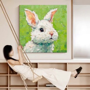 Hand Painted Oil Painting Bunny Cartoon <b>Art</b> 3D Visual Effect For Living Room Entryway Or Childrens Room No Frame Abstract Style - Product Image 3