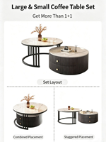 Table basse moderne minimaliste avec plateau en marbre rétractable et structure en métal, mobilier haut de gamme pour petit salon