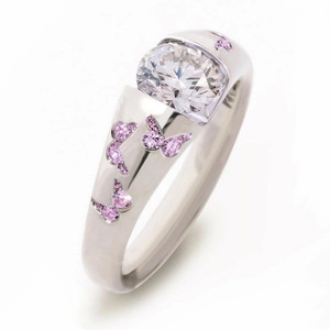 Anelli con gemme a forma di farfalla F236 per donna, con zirconia cubica creato in laboratorio, montatura a castone, gioielli di moda per fidanzamento, pietra rotonda. - Product Image 2