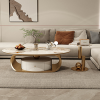 Ensemble de table basse ovale en pierre de roche de style italien moderne pour salon 2024