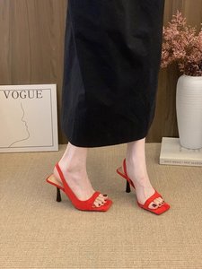 Yellow Faux Leather Open Toe Slingback Heeled <b>Sandals</b> With Stiletto Heel Summer Fashion Women Shoes Drop Shipping - Product Image 3