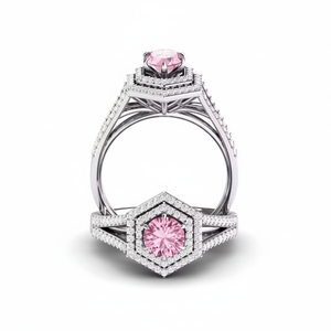 แหวนเพชรโมอิสอัญมณีกึ่งมีค่าแหวนสัญญาแบบคลาสสิกสำหรับแลปสีชมพูแบบทันสมัยสีเงิน925 - Product Image 1